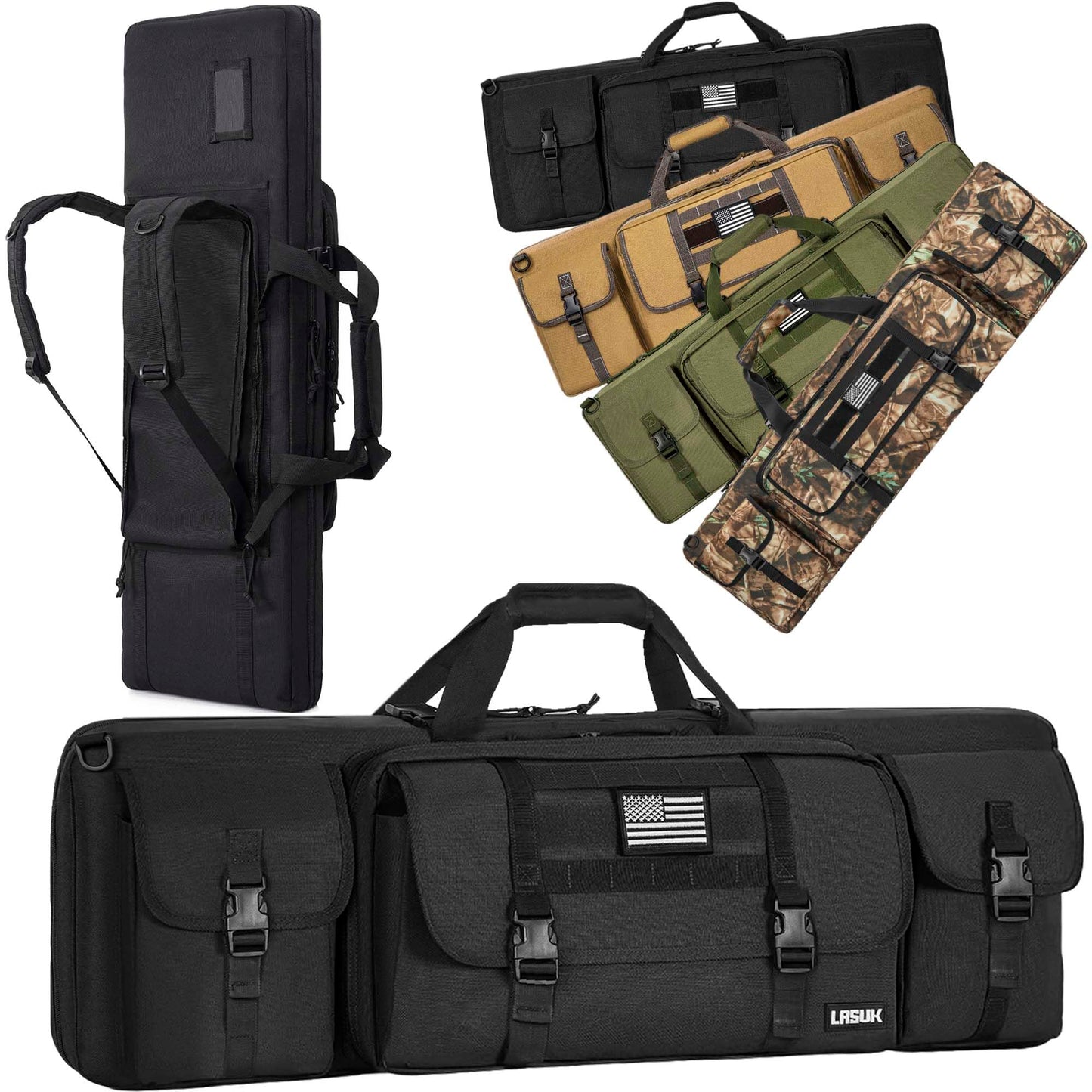 LASUK 55" Double Rifle Case Soft Gun Bag Tactical Backpack, Black