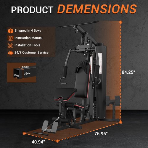 All in ONE Home Gym Equipment Multifunctional Full Body Workout Machine with 150LBS Weight Stack, Exercise Equipment with Pulley System