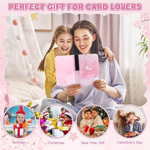 Aliceset Card Binder for Girls Gifts 4 Pocket with 55 Sleeves 440 Cards Collectible Trading Binder Case Cute Album Holder Book for Game Sports Collection Organizer Supply(Sakura Cat)
