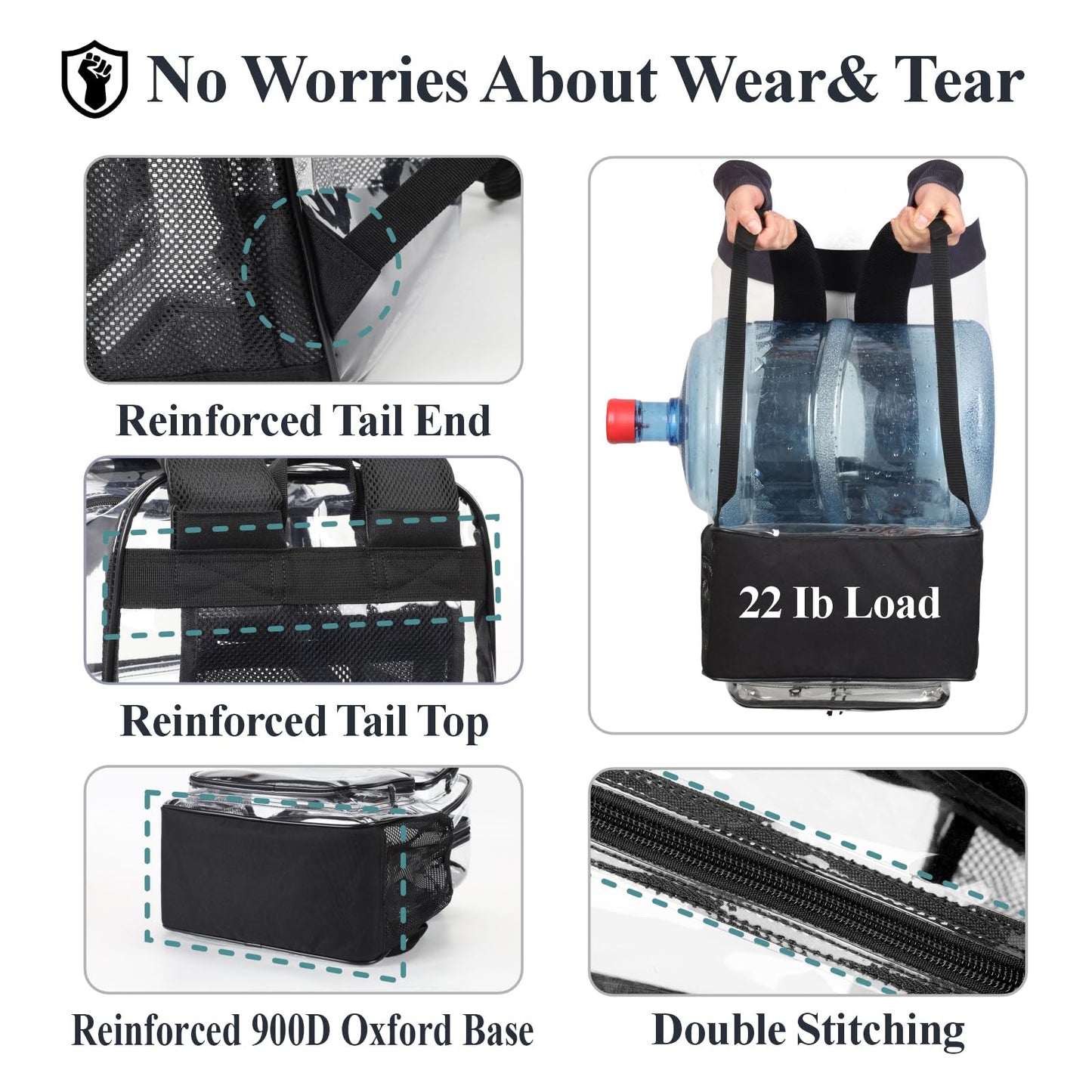 PACKISM Clear Backpack for School - 17 inch Large Heavy Duty Bookbag, Reinforced See Through PVC Transparent Backpack for Students Men Women, Active Black (Age 12+)