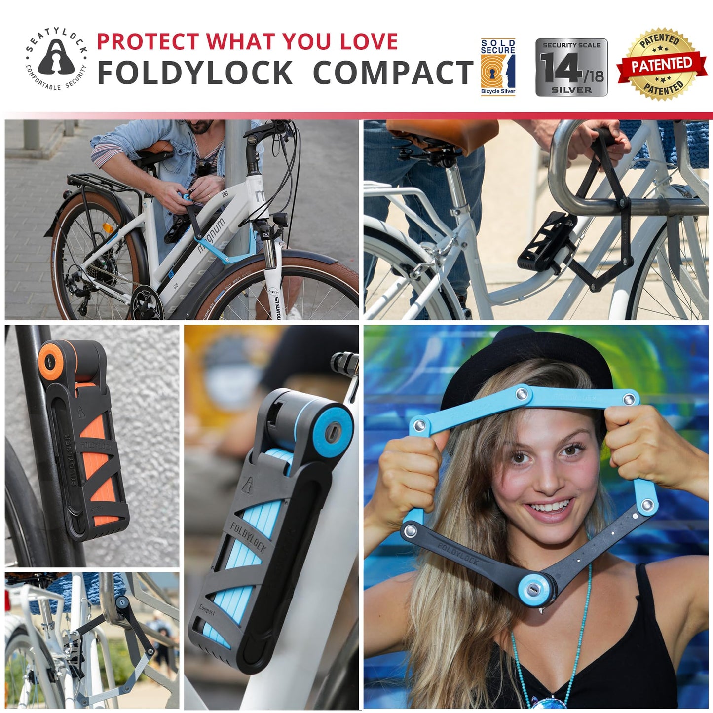 Seatylock FoldyLock Compact Folding Bike Lock - Award Winning Patented Lightweight High Security Bicycle Lock - Heavy Duty Anti Theft Smart Secure Guard with Keys & Case for Bikes or Scooters