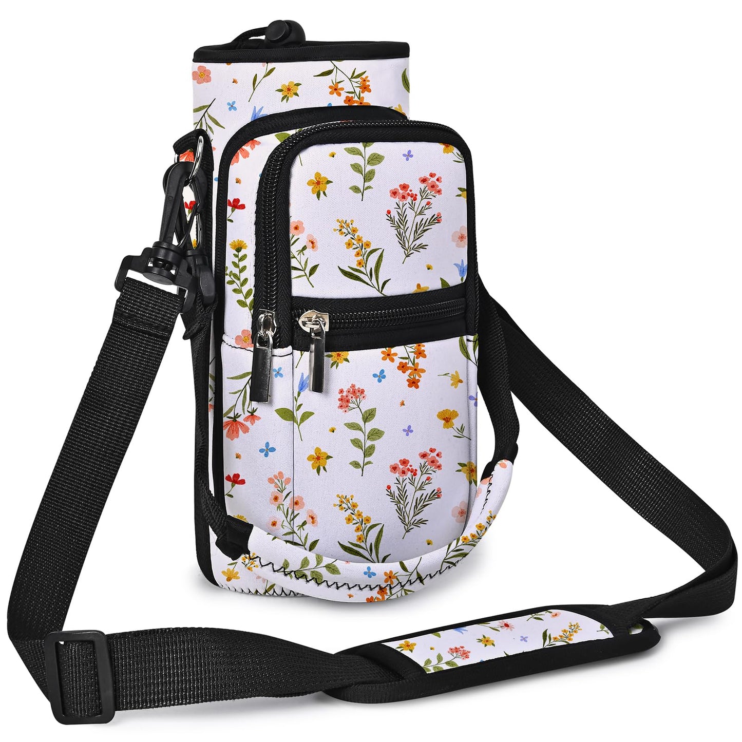 AUPET Water Bottle Sling Bag Sleeve Holder Carrier 25/32/40/64 oz,Insulated Crossbody Water Bottle Case Cover with Strap and Pockets for Men/Women Walking Hiking (Watercolor Style, 25oz)