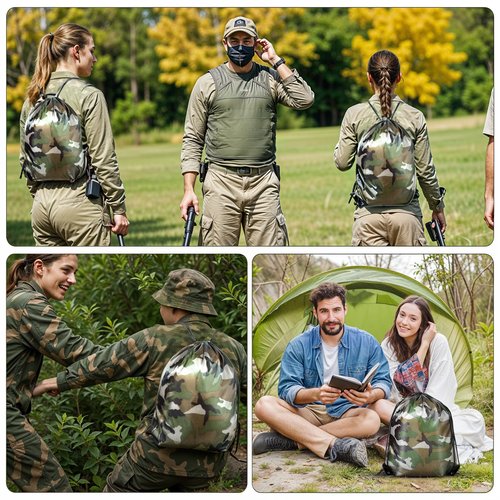 Lemecima 12 Pcs Camo Bag Drawstring Backpack Camouflage Drawstring Bags Army Cinch Camo Polyester Pack Bulk Woodland Backpack(Classic,13.4 x 16.9 Inch)