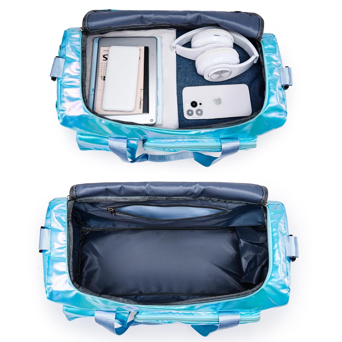 BEULPTN Shimmery Small Gym Bag for Women, Waterproof Travel Duffel Bag with Shoe Compartment & Wet Pocket, Gym Tote Bag for Travel, Workout, Sport