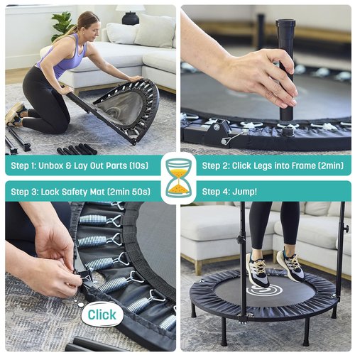 SKYWALKER TRAMPOLINES 40” Foldable Fitness Trampoline, Indoor and Outdoor Adult Fitness Rebounder, 6 Level Adjustable Foam Handrail, Max 330 lbs
