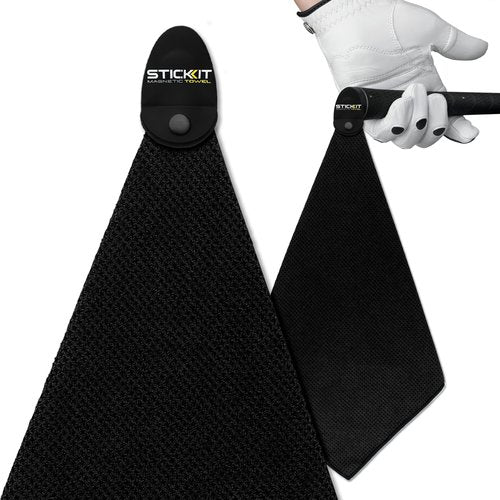 STICKIT Mini Magnetic Towel, Black, Premium Microfiber Waffle Weave, Ultra-Absorbant, Quick-Drying, Industrial Strength Magnet for Golf Bags, Carts & Clubs - Compact, Greenside Towel for Golfers