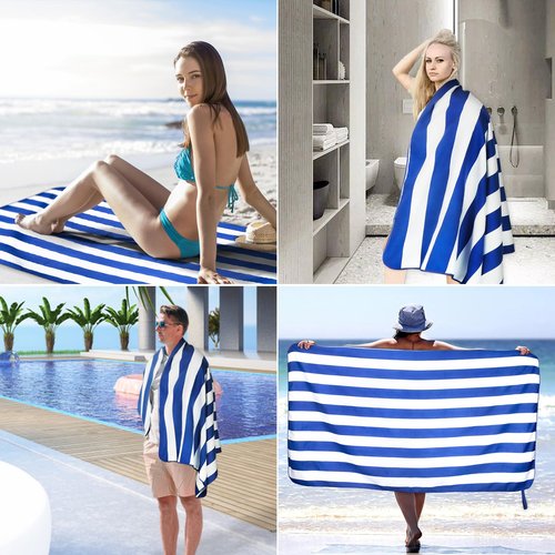 LxjNkers 2-Pack Microfiber Beach Towels Set (63"x31.5" + 31.5"x16") | Oversized Quick Dry Sand Free Travel Towel for Beach Pool Gym Camping (Blue)