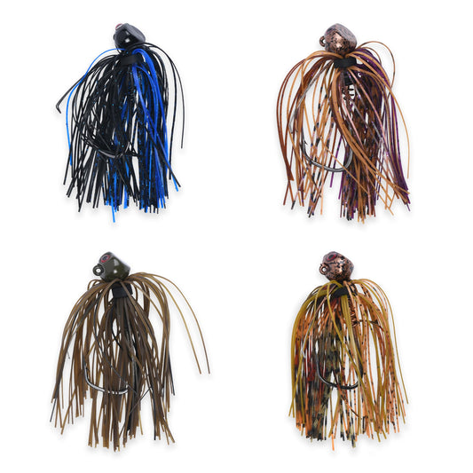 Fish Hog CPR Football Jig, Bass Jigs Weedless Fishing Lures Jigs for Bass Fishing - Crawfish Imitator with Flat Head & 3D Red Eyes, 5/0 Hook, 3/8 Oz - Pack of 4, Made in USA