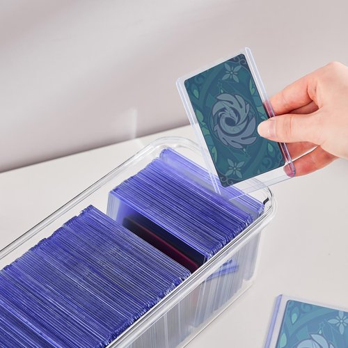 DEEIF Toploader Storage Box, Trading Card Storage Box with 5 Dividers, Hard Plastic TCG Card Storage Box for Top Loaders, Large for 165 Toploaders 650 Cards (2 Pack)