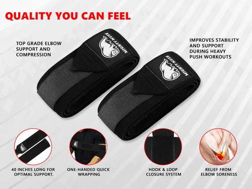 Flexible 40-inch elbow compression strap and joint support brace for bench press, powerlifting, and pressing - Weightlifting Elbow Wraps (One Pair)