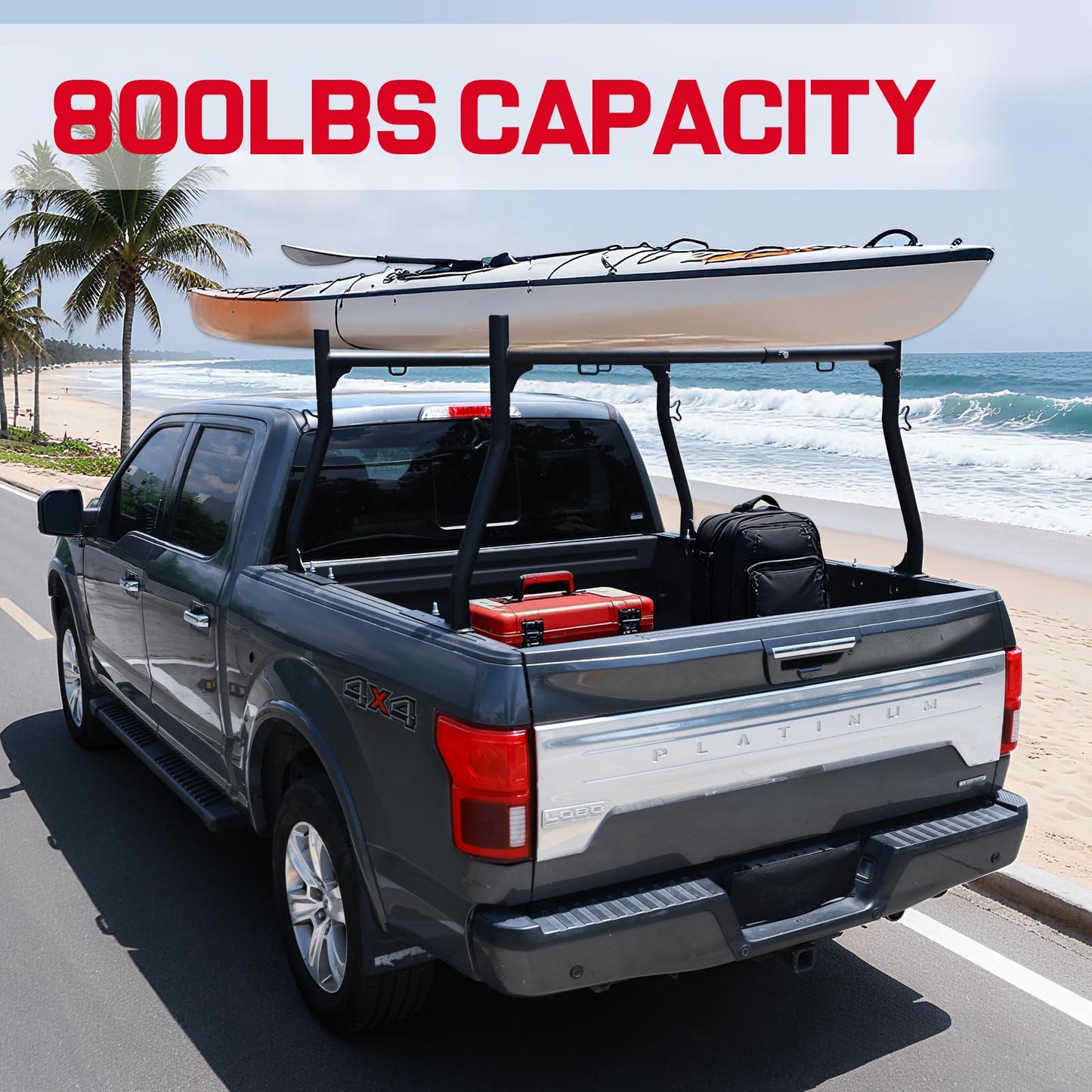 OTHOWE Truck Ladder Rack for Most Trucks - Universal Non-Drilling 46''-71'' in Width Truck Bed Rack with 800lbs Loading Capacity, Overland Ladder Rack for Kayak, Surfboard, Lumber, Ladder and More