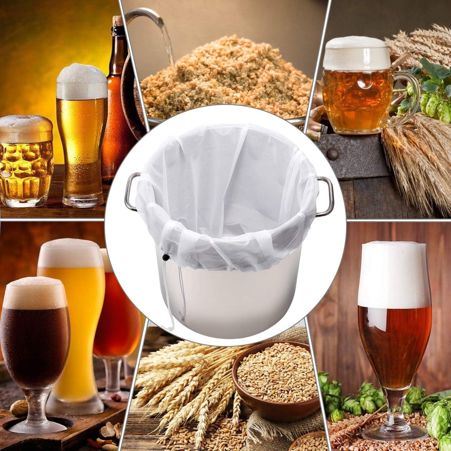 5 Pack Brew Bags Reusable, Extra Large 26"x22" Fine Mesh Strainer Bag for Home Brewing Hops Grains Wine Beer Making Drawstring Straining Brew in a Bag
