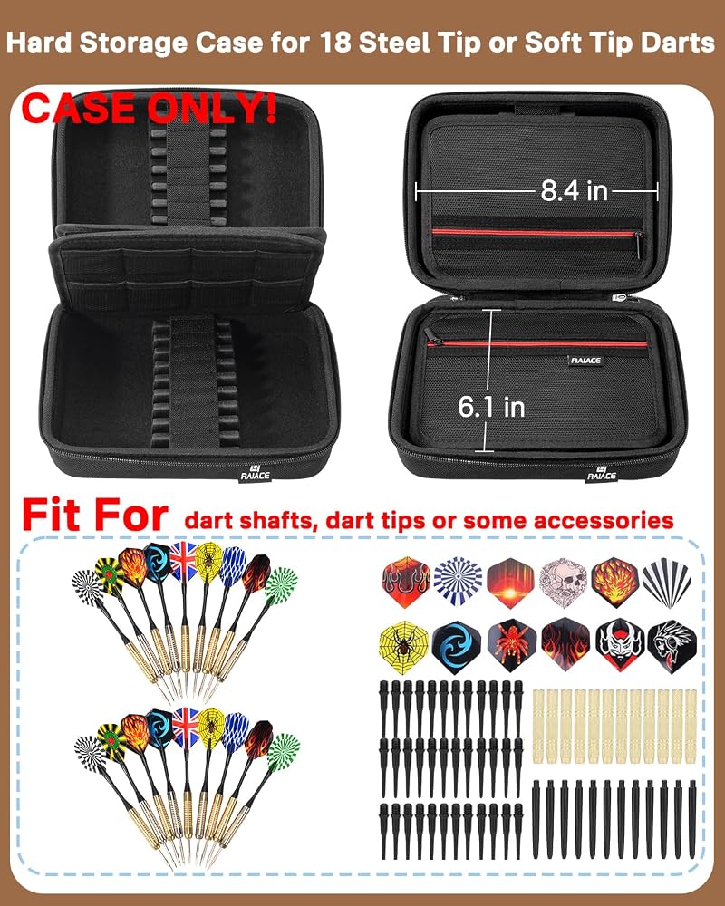 Hard Dart Carrying Case for 6 Steel/Soft Tip Darts (Case Only) – Holds Tips, Shafts & Flights, With 18-Dart Variation