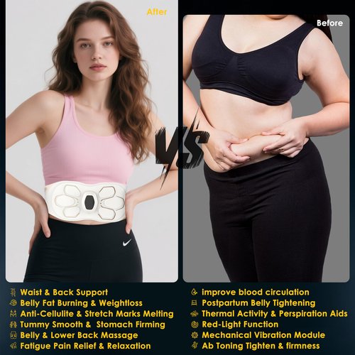 Lower Back Massager with Heat for Pain Relief Deep Tissue, Heated Ab Toner Belt for Stomach Smooth & Firming, Helps Reduce Belly Fat & Cellulite & Tone abs, ab Machine for Stomach Workout at Home