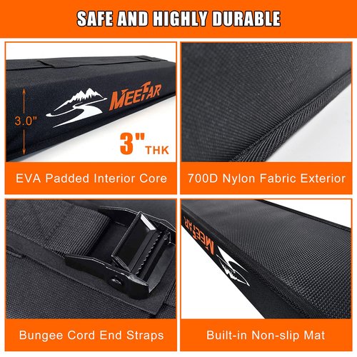 MeeFar Universal Car Soft Roof Rack Pads Luggage Carrier System for Kayak Surfboard SUP Canoe Include 2 Heavy Duty Tie Down Straps, 2 Tie Down Rope, 2 Quick Loop Strap and Storage Bag