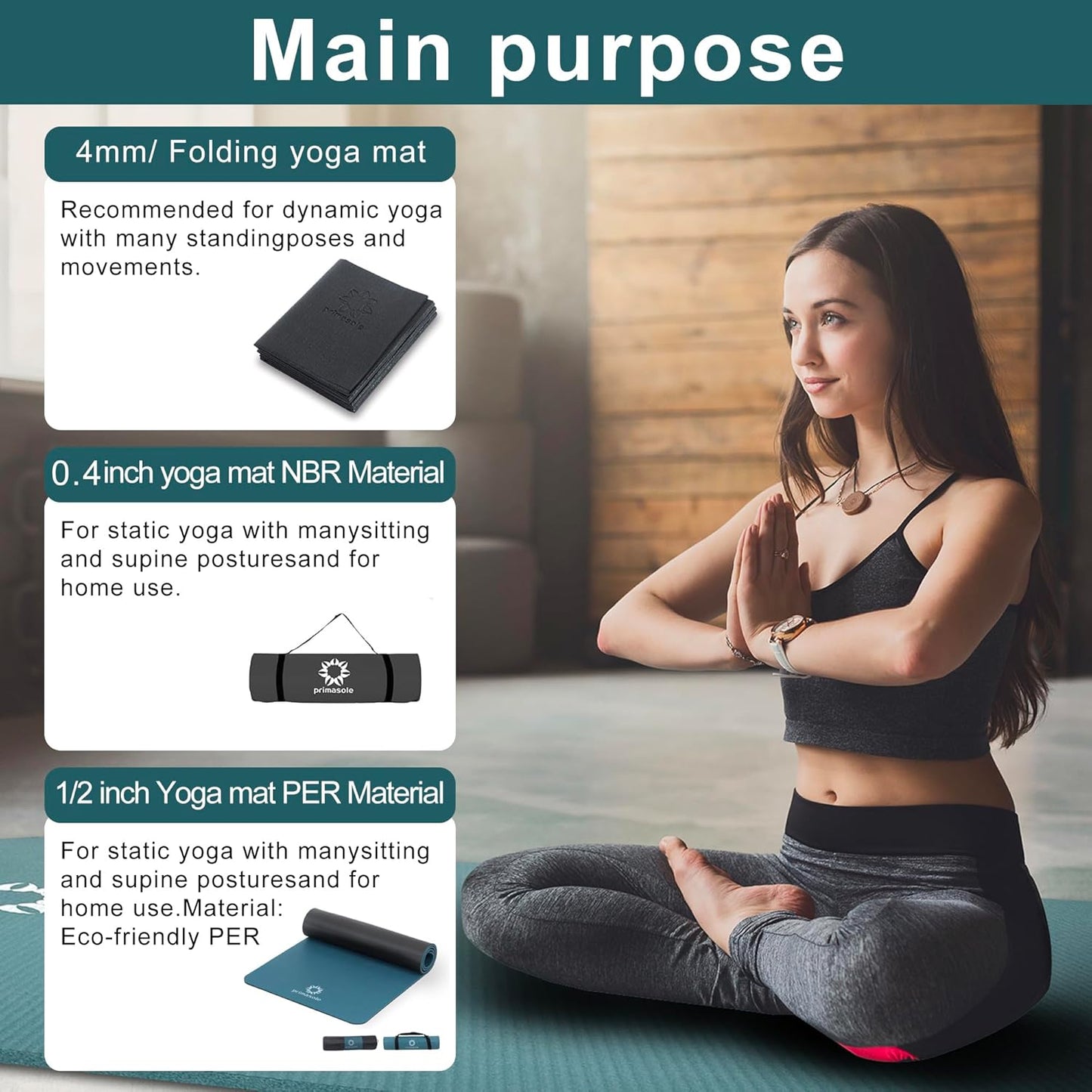 1/2-Inch Extra Thick NBR Yoga Mat with Enhanced Stability - Textured Design, Lightweight Mat with Carrying Strap & Case for Yoga, Pilates, Gym & Home Use (Multiple Colors)