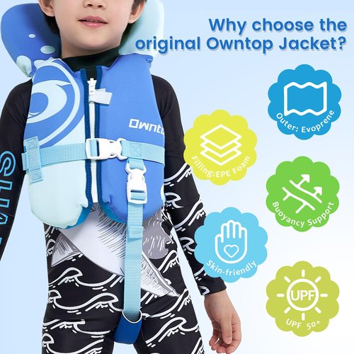 Owntop Toddler Swim Vest Kids Float Jacket Swimming Aid for Children 20-30-40-50 lbs with Adjustable Safety Straps Age 1-6 Years