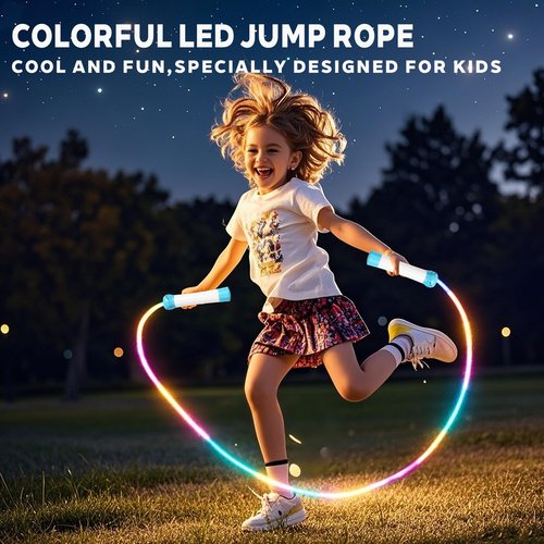 Led Jump Rope for Boys and Girls -Glowing Jump Ropes Flashing Colorful Exercise Skipping rope Light Up Luminous Adjustable Skipping Ropes for Girls Boys Women Fitness Weight Loss and Workout blue