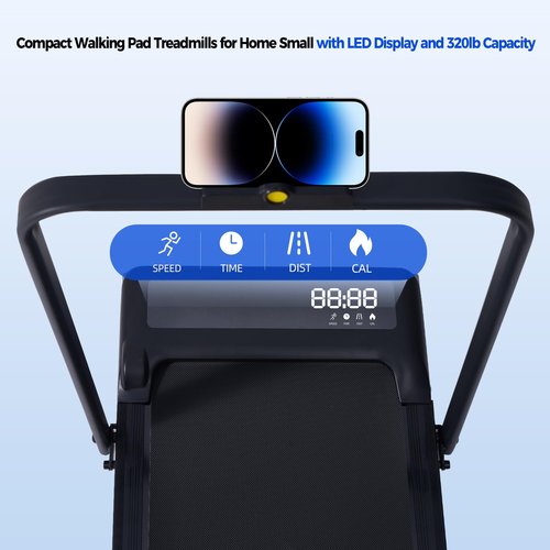 Foldable Treadmills for Home with Handles, Portable Folding Walking Pad Treadmills for Home Small, 3.0HP Walking Pads with Handle Bar, Small Electric Treadmill with LED Display, 320LBS