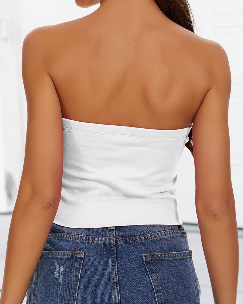 Womens Tube Top Basic Summer Strapless Crop Tops Sexy Sleeveless Shirts(White, L)