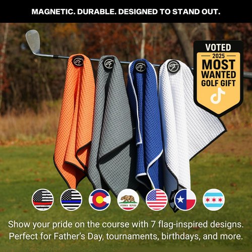 American Flag Magnetic Golf Towel with Clip – 24"x16" Premium Microfiber USA Golf Towels for Golf Bags, Cart or Club – Large Magnet Golf Rag & Accessories – Gift for Men, Dad, Women, Golfers