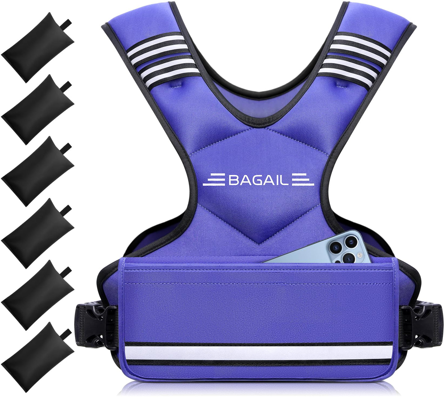 BAGAIL Adjustable Weighted Vest for Women 12-18lb, Comfortable U-Neck Rucking Vest with 6 Removable Weights, Storage Pocket and Reflective Strips for Walking, Jogging, Weight Loss & Home Workouts