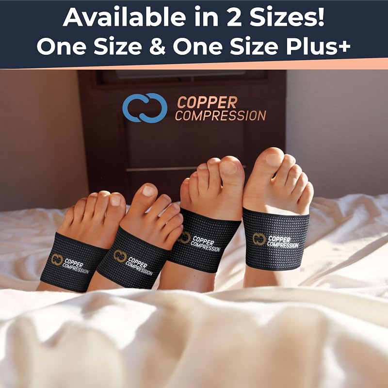 Black Plus Size 1 Pair Copper Compression Arch Support Sleeves for Plantar Fasciitis
