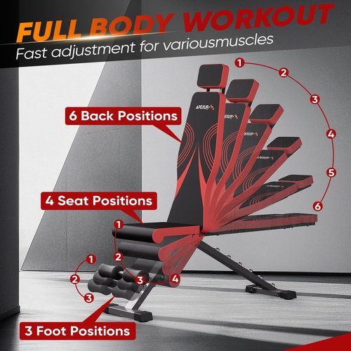 APEXUP Adjustable Weight Bench, Heavy Duty 700LBS Foldable Workout Bench Press with Extended Head Support for Home Gym Dumbbell Exercise, Incline Decline, Full Body Workout