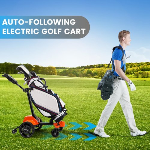 Electric Golf Push Cart with Remote Control, Electric Golf Caddy That Follows You Folding Design Suitable for All Terrains, 36 Hole and Remote/APP/Manual Control