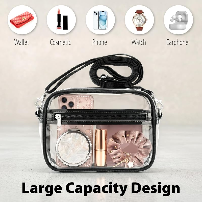 Black Clear Stadium Waist Bag - Transparent Crossbody Purse, Waterproof PVC