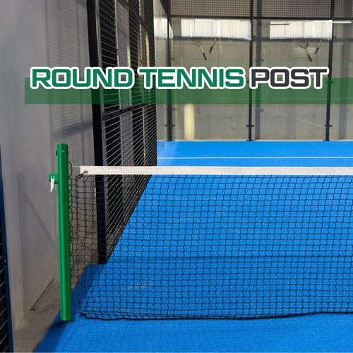 Otoolling Round Tennis Posts with Net Crank Outdoor Heavy Duty Professional Green Tennis Permanent Court Kit for Net Quick Fixation System Equipped with a Cable Reel