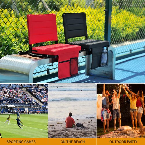 ZOTORUN Bleacher Chairs Stadium Seats Cushion with Back Support, Portable Folding Chair (1, Black)