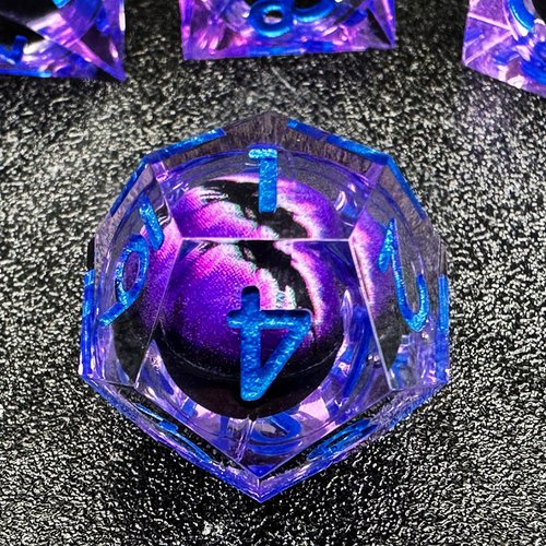 HAOMEJA Resin Dragon Eye DND Dice Set D&D 7 Pcs Resin Sharp Edge Role Playing Dice with Bag, Polyhedral Dungeons and Dragons Dice D20 D12 D10 D100 D8 D6 D4 (Purple & Eye Purple)