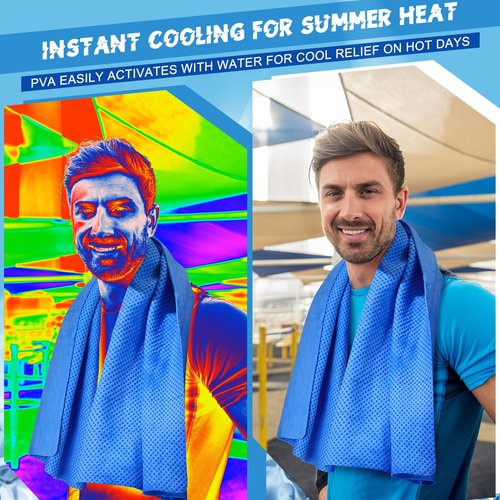 Peryiter 3 Packs PVA Cooling Towel Reusable Instant Cooling Neck Towel Breathable Soft Long Lasting Ice Sports Supplies for Running Hiking Swimming Golf (Dark Blue)