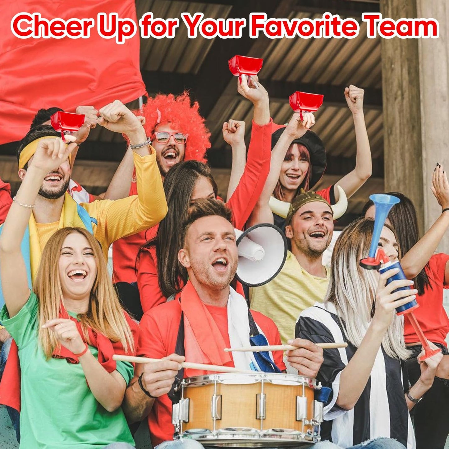 Cow Bells Noise Makers Red Cheering Bell for Sporting Events: 12 Pcs Metal Cowbells with Handle - Small Loud Bell Bulk Hand Percussion for Football Games Graduation Weddings-Red