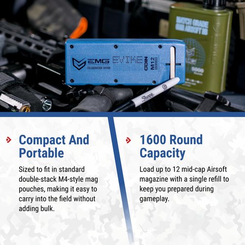 Evike Airsoft - EMG Odin Innovations M12 Sidewinder Speed Loader with M12 Sound-Dampening Buffer (Color: Dark Earth)