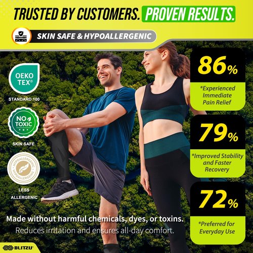 BLITZU Calf Compression Sleeves for Men and Women. Footless Compression Socks Support for Varicose Vein, Nursing, Running. Leg Sleeve Brace for Shin Splints, Pain Relief & Reduces Swelling Black L-XL