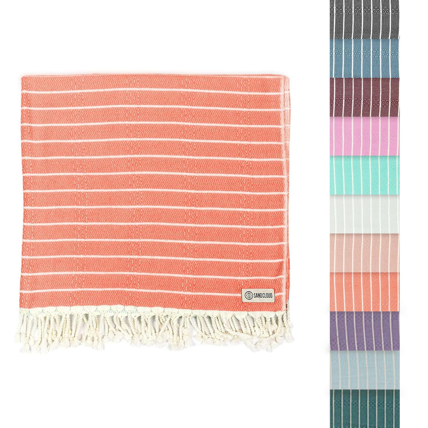 Sand Cloud Turkish Beach Towel - Sand Resistant - 100% Certified Organic Turkish Towel - Quick Dry Towel for Beach, Picnic, Blanket or Bath Towel - As Seen on Shark Tank - Gocek (Coral)
