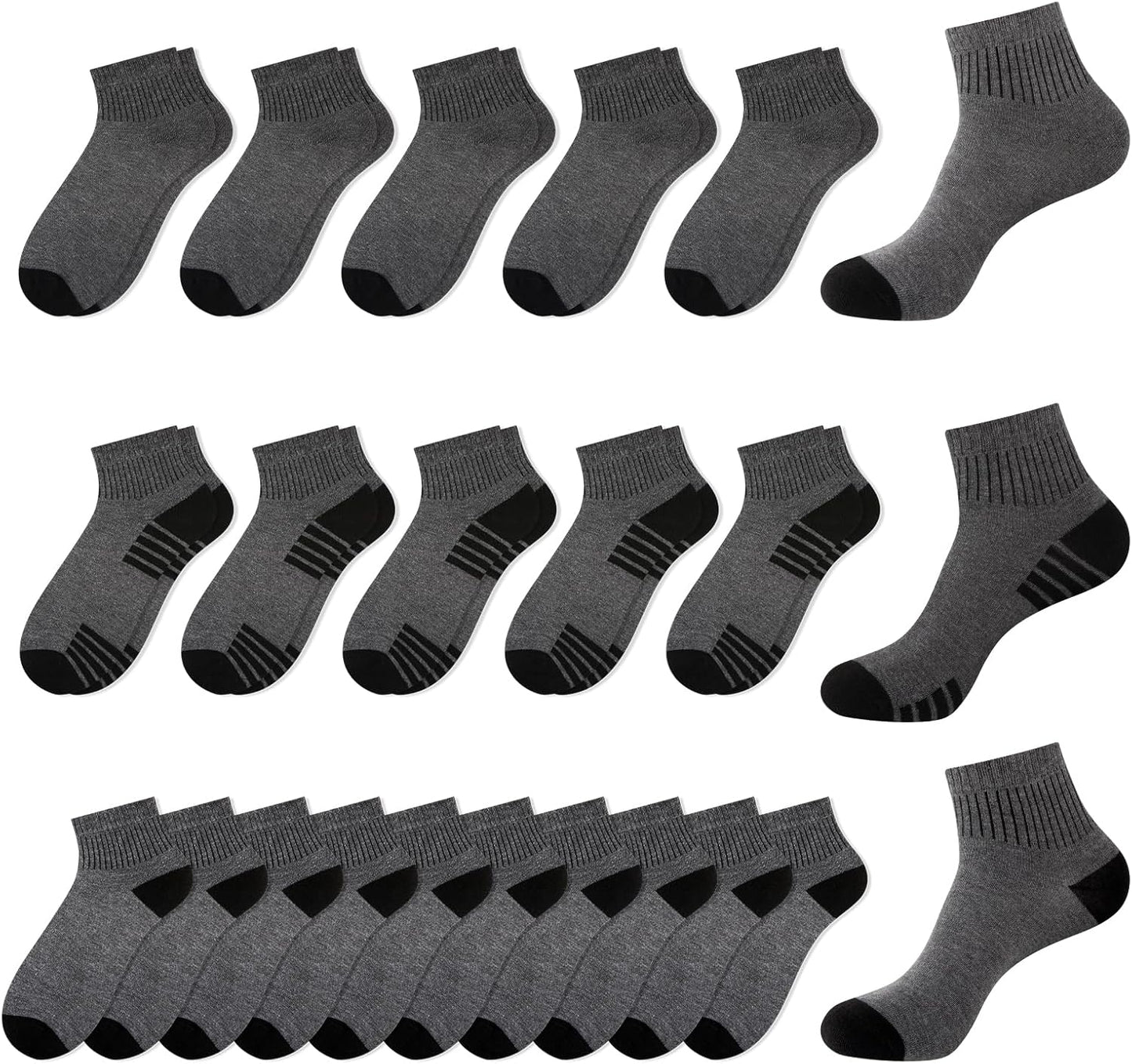 20 Pack 3 Styles Men's/Women's Mini Crew Ankle Socks Quarter Bulk - Breathable Thin Athletic Socks, Fits Shoe Size 8-11