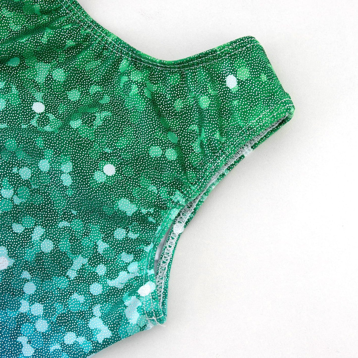 HOZIY Gymnastics Leotard with Shorts Sparkly Tumbling Outfits Biketard Teen Kids 9-10 Years Sleeveless Unitard Clothes Sparkle Blue Green Glitter