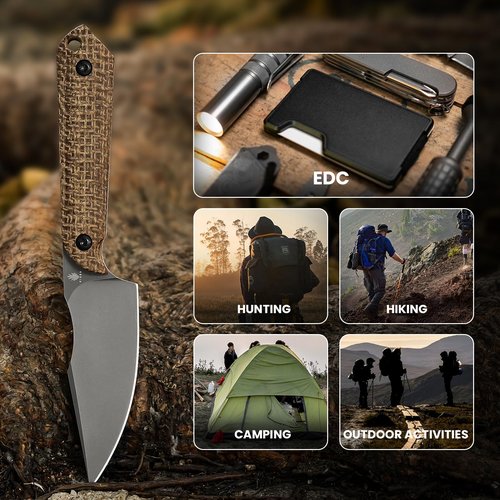 Kizer Mini Harpoon Fixed Blade Knife with Sheath, 3V Blade Hunting Knife with Micarta Handle, Camping Fixed Blade Small EDC Knives for Hiking, Survival 1040SM1