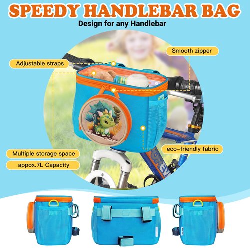 RAYMACE Kids Bike Basket,Children's Bicycle Basket Front with Shoulder Strap,Cute Bike Frame Bag for Girls,Boys Toddlers Bike,Scooter Bag Accessories (Cerulean)