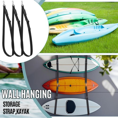 Seenelling 4 Pcs Kayak Straps for Wall Hanging Kayak Hoist Sling Hanger Straps with Carabiner for Indoor Outdoor Surfboard Paddle Canoe Sup Board in Garage Beach Storage Accessories (Black)