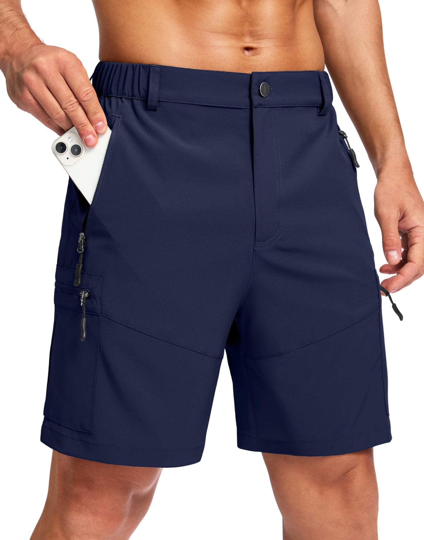 Pudolla Men's Hiking Cargo Shorts Lightweight 7" Travel Casual Shorts for Men Golf Work Outdoor with 5 Zipper Pockets(Navy XX-Large)