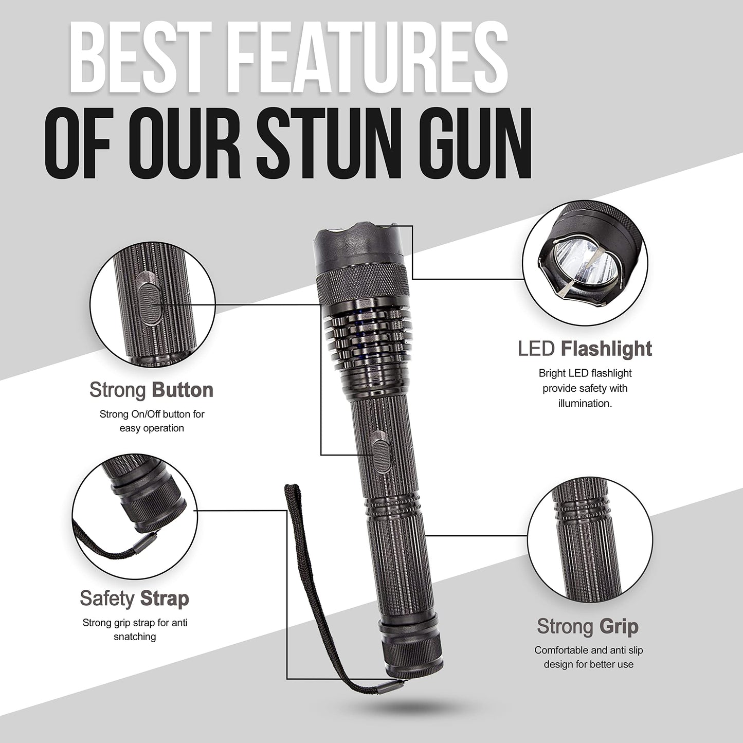 Avenger Defense 2-in-1 Stun Gun Flashlight - Rechargeable Self-defense Tool for Men & Women, Compact Shockwave Tactical Stun Gun with Flashlight, 9,000V, Multiple Light Modes, Holster & Charging Cable