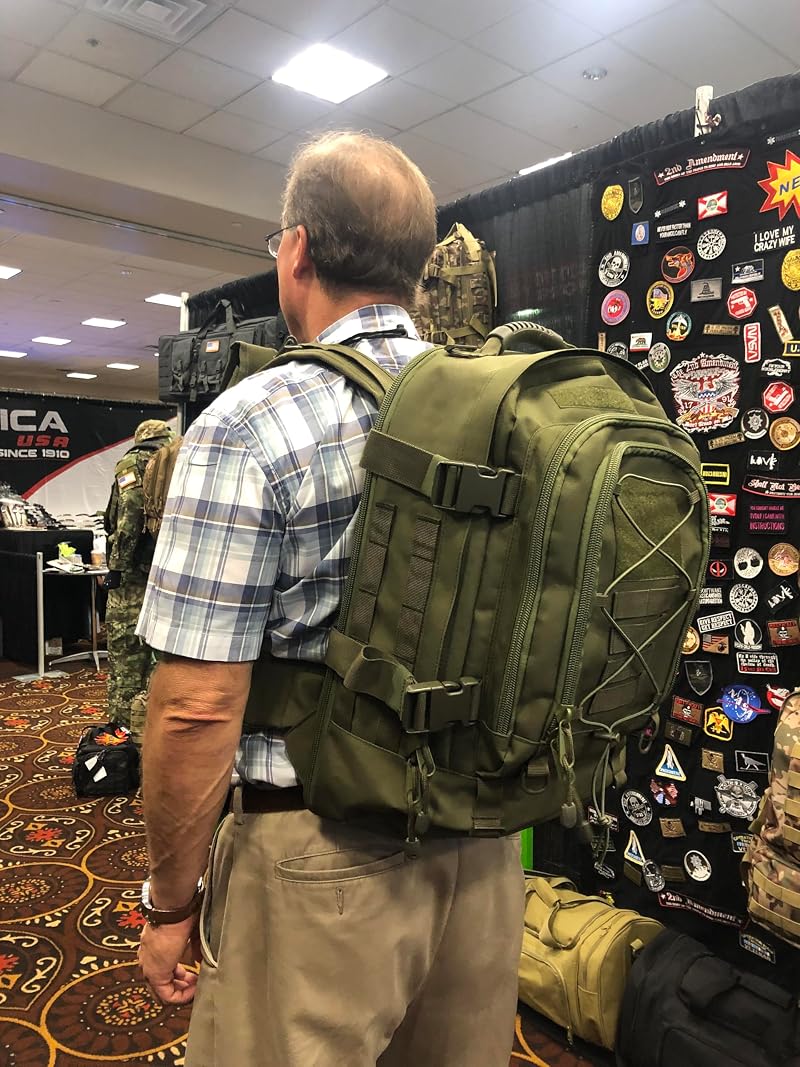 Large 64L Tactical Backpack for Men with MOLLE System - Expandable Army Backpack, Green