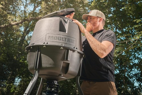 Moultrie 30-Gallon Deer Feeder Tripod - Moultrie Quick-Lock Hopper System - Digital Timer Control - 200 lb Feed Capacity - Durable Polymer Build - Metal Spin Plate