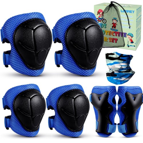 LANNEY Kids Knee Pads and Elbow Pads Set for 3-13 Years, Kids Toddler 3 in 1 Protective Gear Set with Wrist Guards for Skateboard, Scooter, Cycling, Riding Sports, Gift for Youth Boys Girls