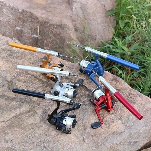 Mini Pen Fishing Rod and Reel Combo, 39.37in/100cm Telescopic Fiberglass Rod, Fast Action, Compact Travel Pole Kit, Retractable to 7.87in, Pocket-Size Gift for Fishing Lovers (Black)