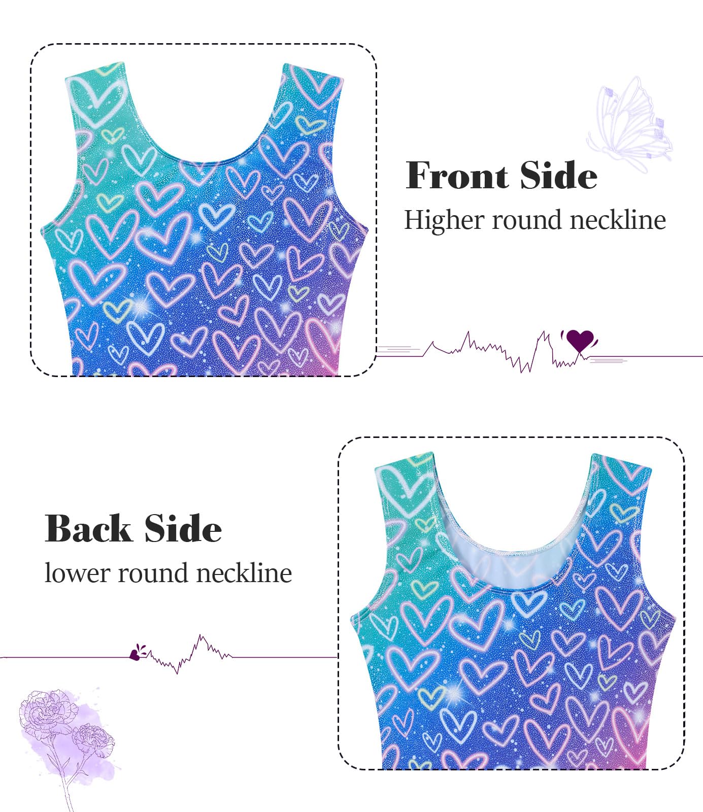 Vogseek Leotards for Girls Gymnastics Size 5 6 Blue Purple Sparkle Dots Athletic Outfits with Hair Scunchie Quick Dry Sleeveless Lightweight Activewear Biketards Sets